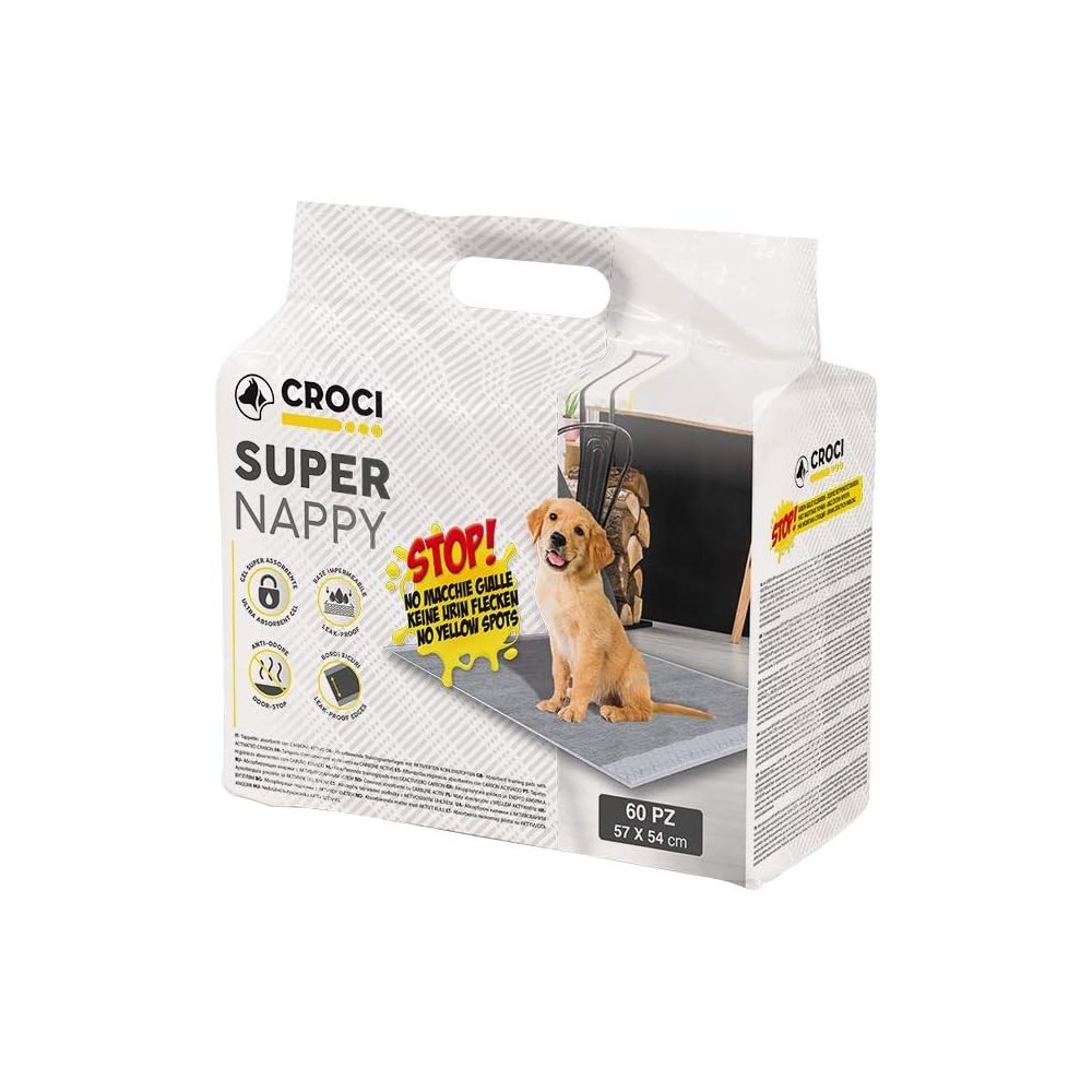 CROCI SUPER NAPPY CARBONI ATTIVI TAPPETINI IGENIGI ULTRASSORBENTI  57X54 60PZ