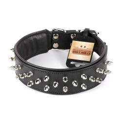 CAMON Collare Pittbull in Vero Cuoio Nero 60cm | Resistente