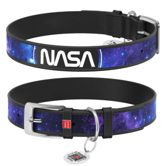 WAU DOG COLLARE NASA VERA PELLE CON QR CODE  15X26/35CM