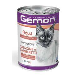 Gemon Cat Bocconcini Adult Salmone e Gamberetti 415gr | Alimento Umido