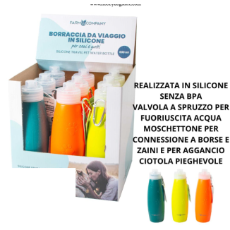 FARM COMPANY BORRACCIA IN SILICOME SENZA BPA CON MOSCHETTONE 600ML