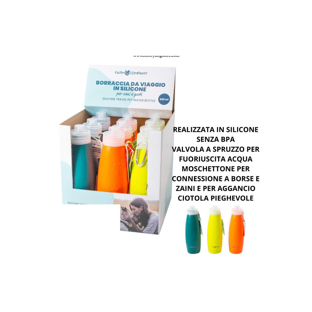 FARM COMPANY BORRACCIA IN SILICOME SENZA BPA CON MOSCHETTONE 600ML