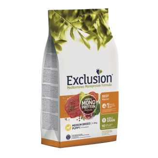 Exclusion Puppy Medium Manzo 3kg | Cibo Ipoallergenico per Cuccioli Taglia Media