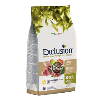 Exclusion Adult Medium Agnello 12kg | Cibo Ipoallergenico per Cani Taglia Media