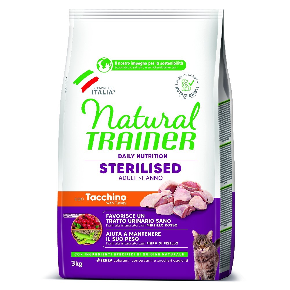 Natural Trainer Cat Sterilised Turkey 3kg | Gatti Sterilizzati