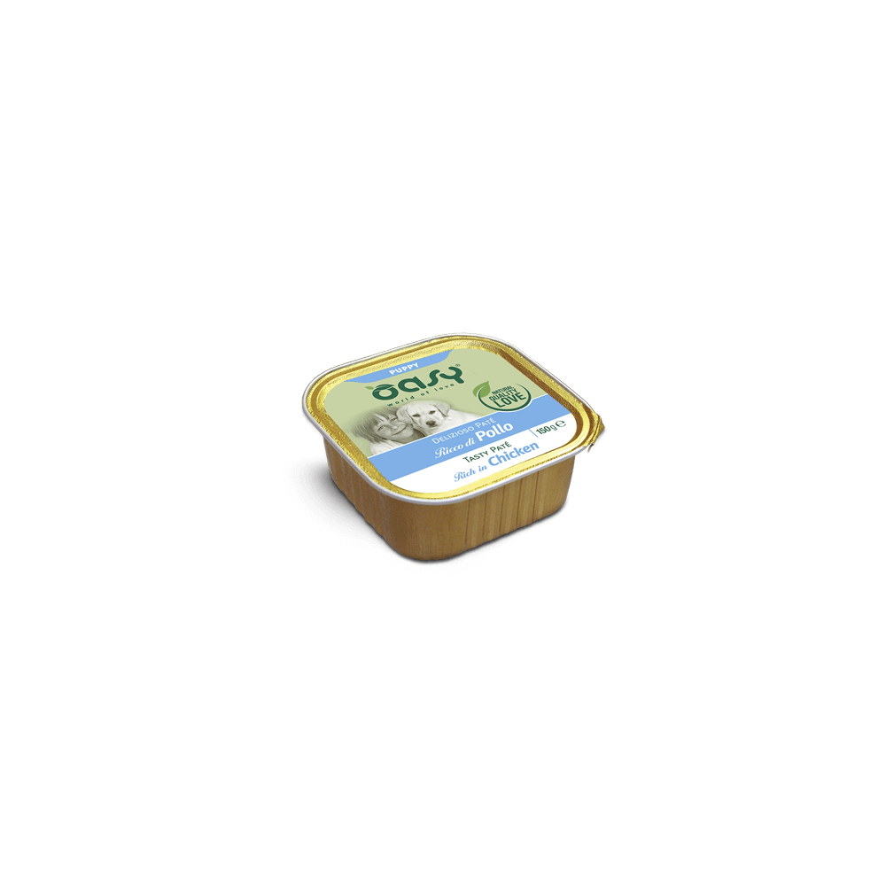 Oasy Wet Dog DELIZIOSO PAT - PUPPY POLLO Vaschetta 150 gr