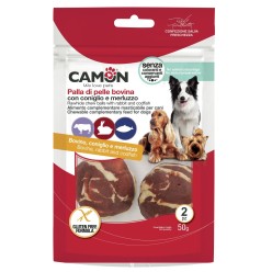 CAMON Palla di Pelle Bovina con Coniglio e Merluzzo | Gioco per Cani